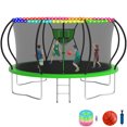 thumbnail image 1 of KOFUN Trampoline 12FT, Heavy Duty Backyard Trampoline with Basketball Hoop, Enclosure Net, Ladder, Light, A Ball, Outdoor Trampoline for Kids and Adults Capability 1200LBS, Green, 1 of 7
