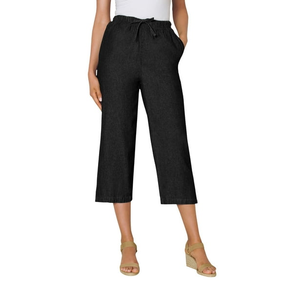 Woman Within Plus Size Drawstring Denim Capri