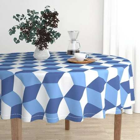 Round Tablecloth Optical Illusion Hex Blue And White Hexagon Tile Cotton