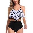 thumbnail image 1 of Women High Waisted Bikini Ruffle Swimsuit Flounce Pom Pom Trim Two Piece Bathing Suit Tassel Black Dots (S, 1 of 5