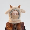 thumbnail image 2 of AJGRHE Kids Winter Hat With Ear Soft Lamb Design Knitted Face Neck Warmer Integrated Cold Weather For Boys And Girls Khaki 4-13 Years, 2 of 3