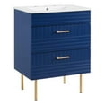 thumbnail image 1 of Pemberly Row 24" Modern Wood/Ceramic Bathroom Vanity with Gold Legs in Blue, 1 of 8