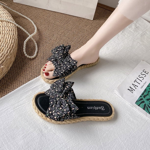 Zapatillas con lazo, ropa de abrigo de moda, zapatos de playa de verano para mujer, sandalias, zapatillas planas para mujer