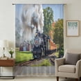 thumbnail image 2 of Train Railway Semi Sheer Curtains Drapes for Living Room,Bedroom,French Doors Window 54 Inches Long,Countryside Cabin Trees Farmhouse Rustic Rod Pocket Chiffon Curtain Drapery Voile Draperies Panel, 2 of 8