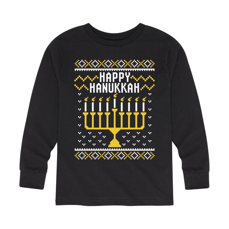 Happy Hanukkah Ugly Sweater Style Boys' Long Sleeve Shirt photo 1