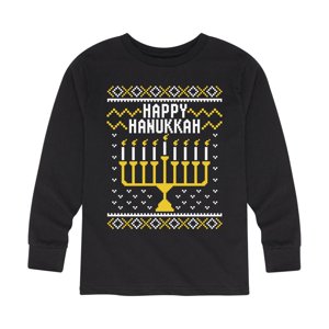 Happy Hanukkah Ugly Sweater Style Boys' Long Sleeve Shirt