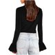 thumbnail image 4 of Karight Womens Velvet Shirts Slim Fit Casual Long Ruffle Sleeve Tops Mock Neck Dressy Blouses Cocktail Party Tunic, 4 of 5