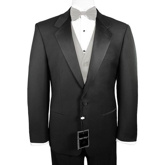 Neil Allyn 7-Piece Formal Tuxedo with Flat Front Pants, Shirt, Platinum Vest, Bow-Tie & Cuff Links. Prom, Wedding, Cruise