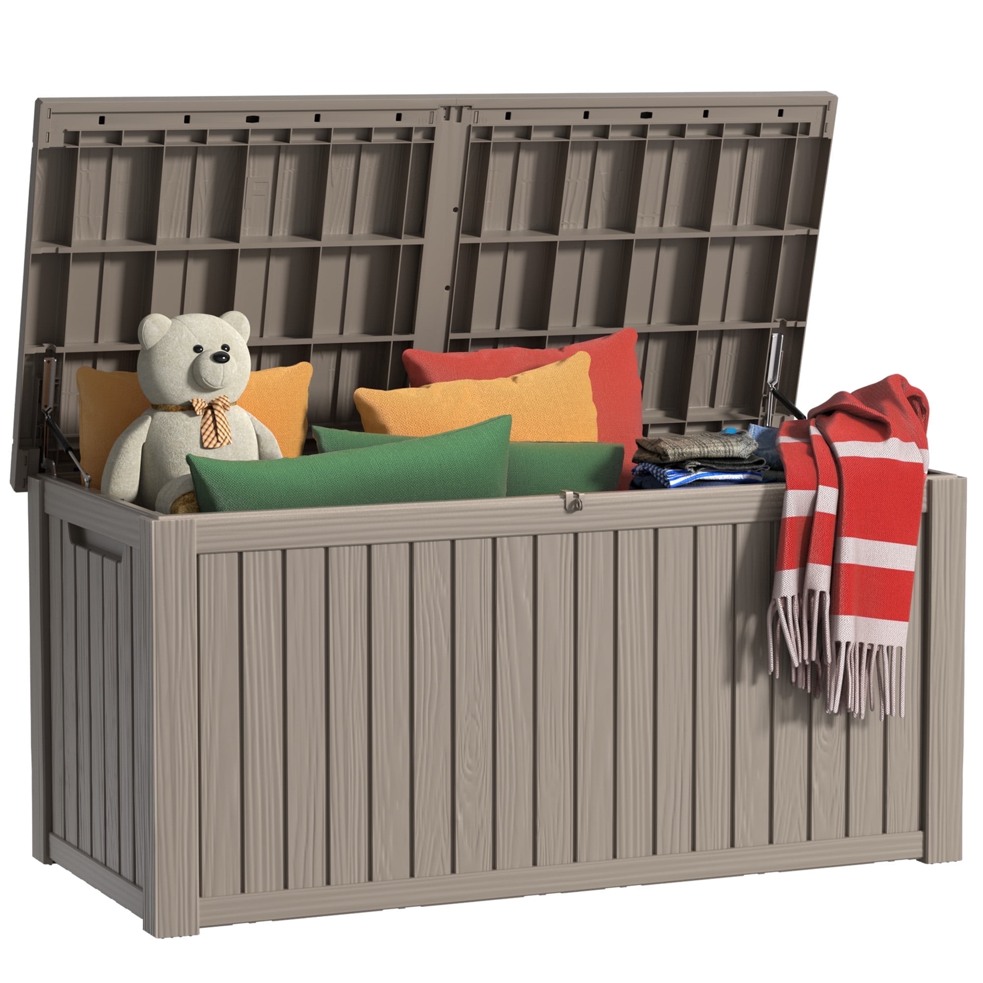 EasyUp 180 Gallon Resin Deck Box, Lockable Patio Outdoor Storage Box for Furniture, Garden Tools and Tools Storage, Waterproof Outside Storage Boxes