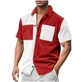 thumbnail image 2 of Blusa y camisa de manga corta con cuello vuelto para hombre, estilo informal, color liso, ventilada, con solapas sueltas y bolsillos dobles, camisa de manga corta para hombre, blusas de poliéster, 2 of 9