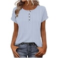 thumbnail image 2 of ClodeEU Women's Summer Print Short Sleeve Crewneck T-Shirt with Button ,Casual Loose Top Light Blue,Womens Plus M, 2 of 8