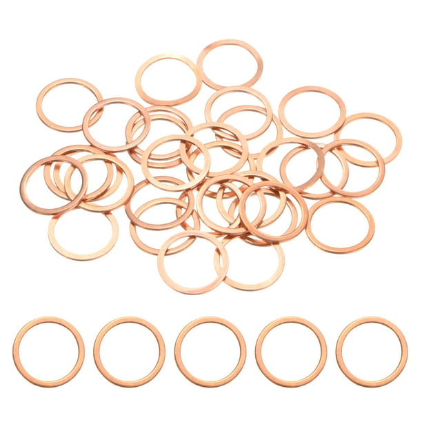 Uxcell Paquete de 30 Arandelas de Cobre, Arandelas de Sellado de Cobre Métricas M16x20x1mm para Tornillos y Tuercas para Automóviles