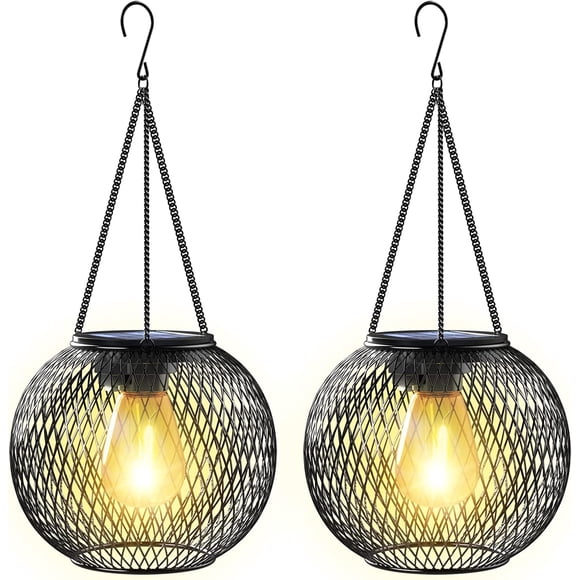 Biwat-Solar Lantern Outdoor, Upgraded Hanging Solar Lights Outdoor Garden Christmas Decorations Decorative Lighting Solar Powered Waterproof Tree Lantern for Garden Yard Patio Pathway, 2 Pack