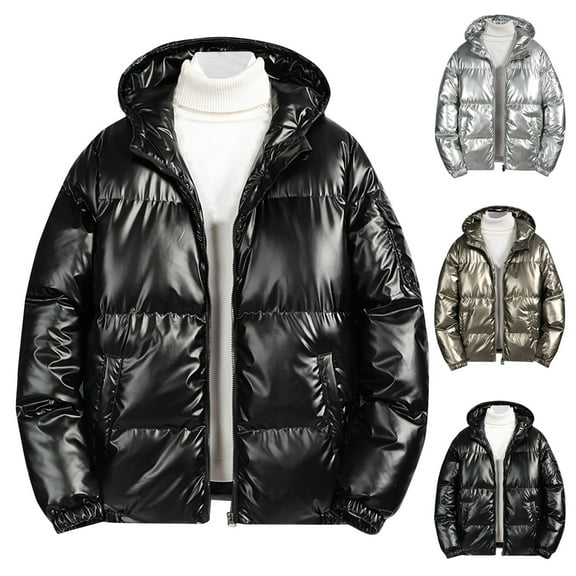 Lovskoo 2024 Mens Winter Coats Quilted Jacket Hooded Casual Solid Long Sleeve Warm Zipper Closure Outwear Coat Jacket Black