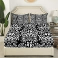 thumbnail image 2 of Black White Bowknot Fitted Sheet Antique Victorian Damask Sheets,Bowknot Bed Sheets Twin,Vintage Floral Gothic Bedding Set （No Top Sheet）, 2 of 6