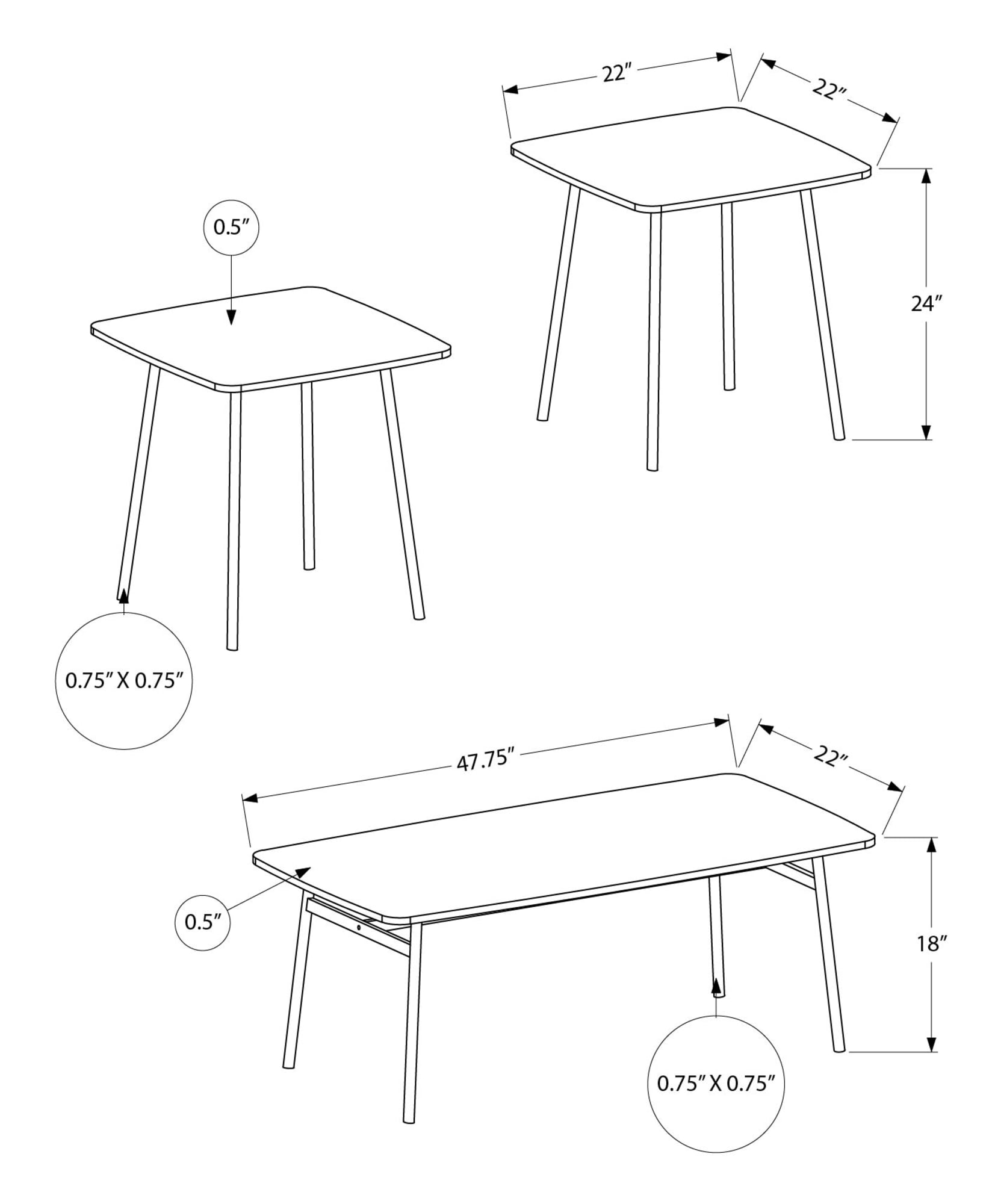 Monarch Specialties - I 7805P Table Set, 3Pcs Set, Coffee, End, Living Room, Dark Taupe Laminate