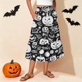 thumbnail image 2 of Womens Casual Elastic Waist Drawstring Midi Skirt Halloween Print Vacation Style A Line Flared Skirt With Pockets, 2 of 6
