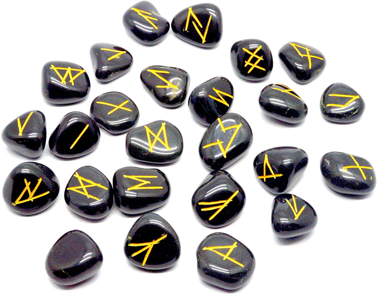 Tourmaline Natural Rune Set Stones Hand Engraved Black Crystal Healing 25 Pcs 