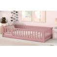 thumbnail image 6 of Twin size Floor Platform Bed with Fence and Door ,Pink, 6 of 8