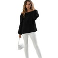 thumbnail image 4 of Defitshape Women's Long Sleeve Shirt Soft Top Chiffon Fall Off The Shoulder Summer Spring Sun Protection Loose Fit Casual Blouse Top Black 14, 4 of 4