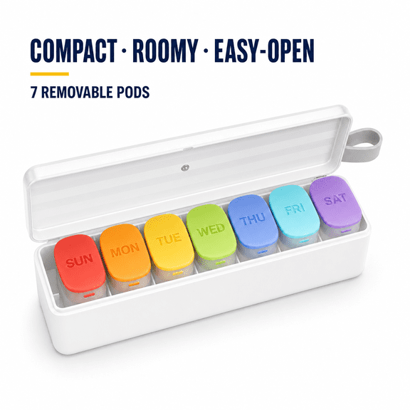 Weekly Pill Organizer 1 Time a Day - Travel Pill Box 7 Days, Large Medicine Pill Case Container for Daily Medication Vitamin, Portable Week Pills Organizers Holder Dispenser, White