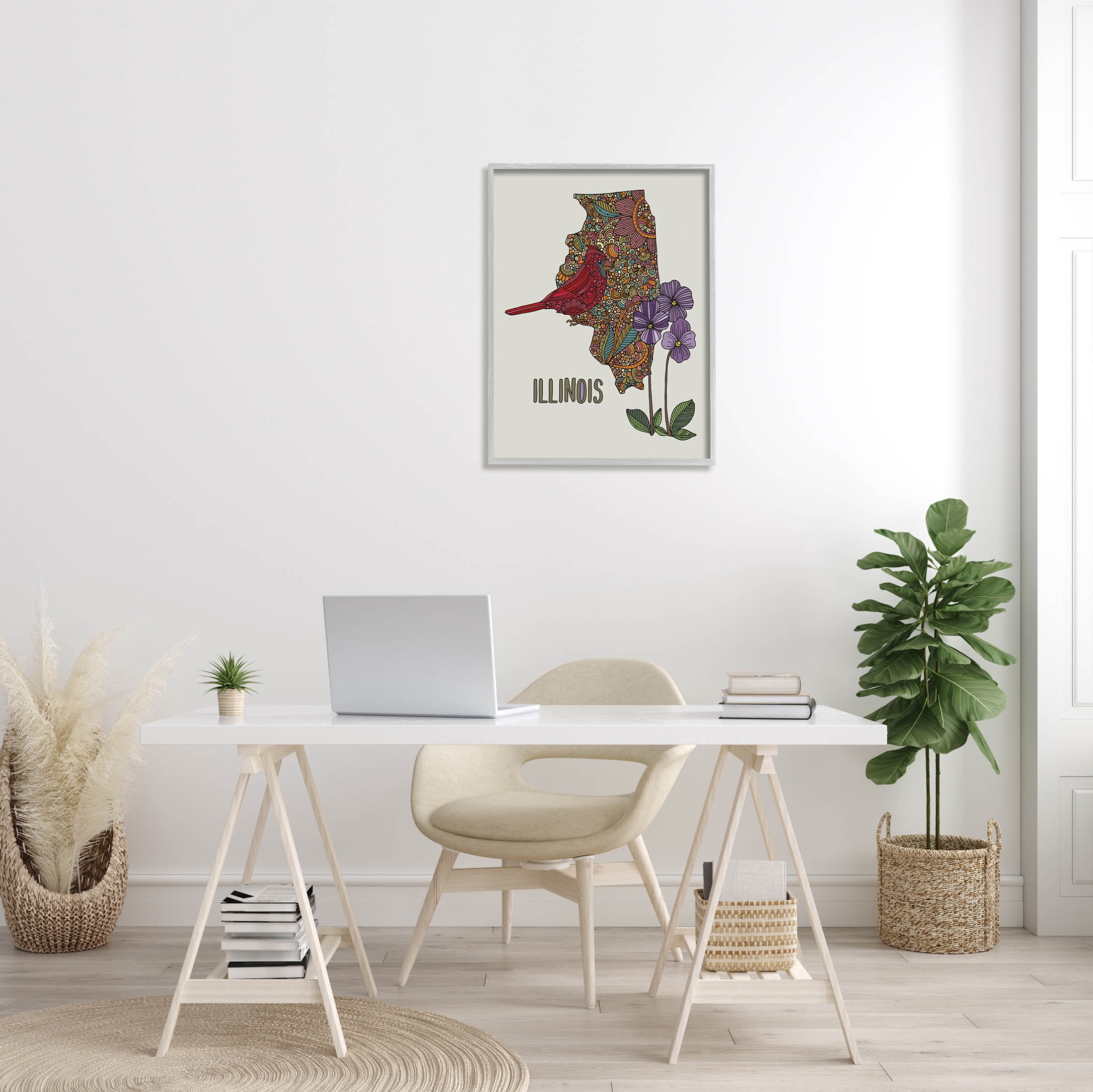 Stupell Industries Intricate Paisley State Illinois Graphic Art Gray Framed Art Print Wall Art, Design by Valentina Harper