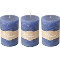 3 Piece Faded Denim Blue Pillar Candle Set, 4 Inches Tall, 45 Hours Burn Time, Unscented