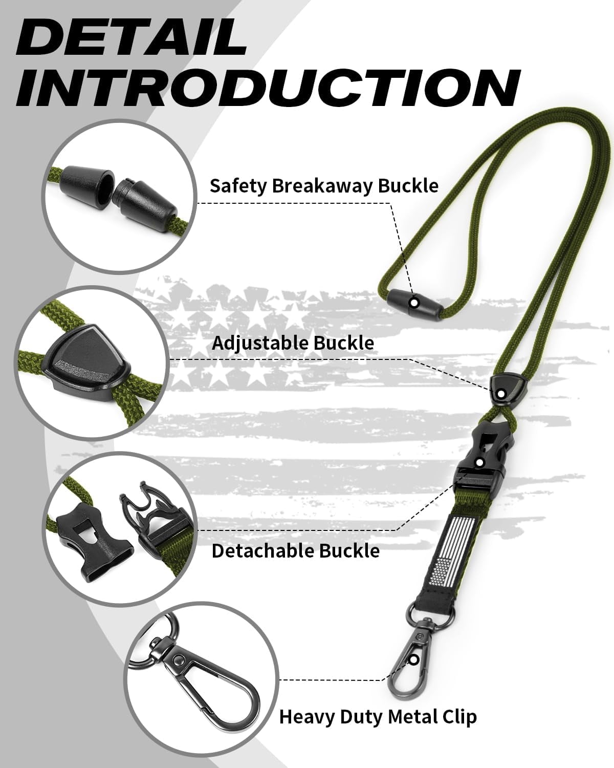 Badge Holder with Heavy Duty Breakaway Lanyard, Carbon Fiber-Texture, Durable ID Card Holder (Holds 6 Cards) with Quick Release Detachable Buckle, Metal Clip, American Flag