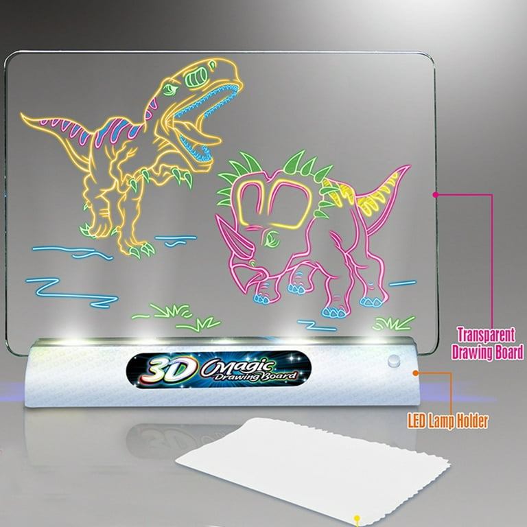 3D Light Up Drawing Board Dinosaur Toys LCD early Educational Painting  Erasable Doodle Magic Glow Pad with 3D Glasses Kids Gift