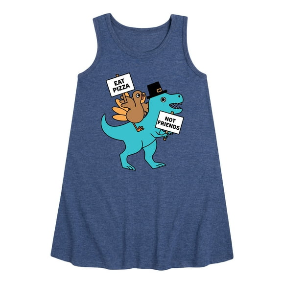 Instant Message - Eat Pizza Turkey Dino - Toddler & Youth Girls A-line Dress