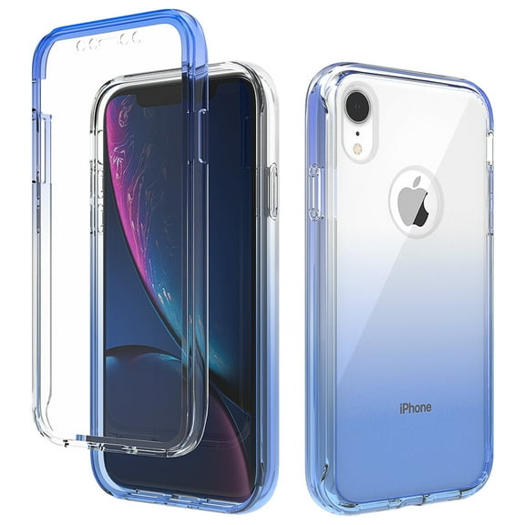 iPhone XR Clear Case with Font Bumper Cover, Dteck Rugged Shockproof Case Crystal Clear Ultra Slim TPU Cover for Apple iPhone XR, Gradient Blue