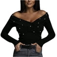 thumbnail image 1 of Women`s Casual Light Smooth One Shoulder Backless Solid Color Long Sleeve Polyester Top(Black,M), 1 of 6