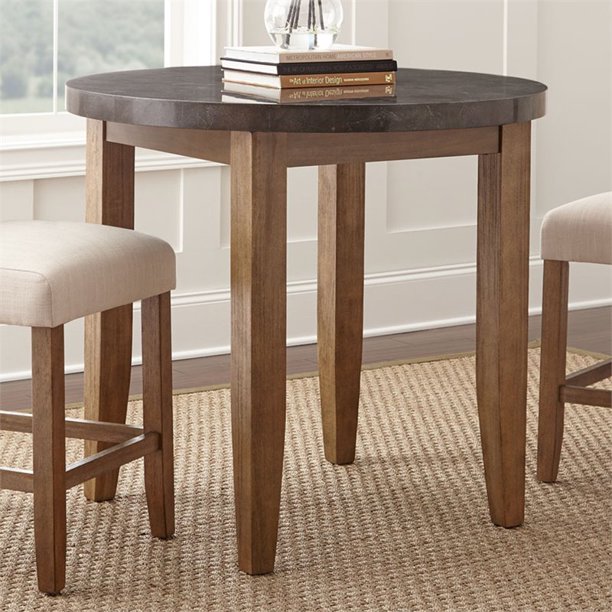 Steve Silver Debby 40" Round Bluestone Top Wood Bar Table in Gray