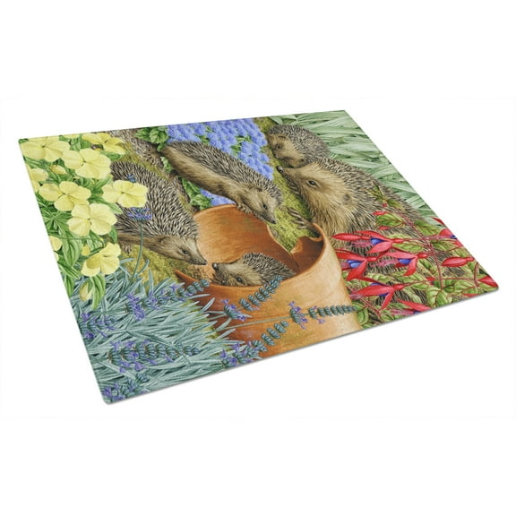 Caroline's Treasures Hedgehogs in the Flower Pot Glass Cutting Board Large