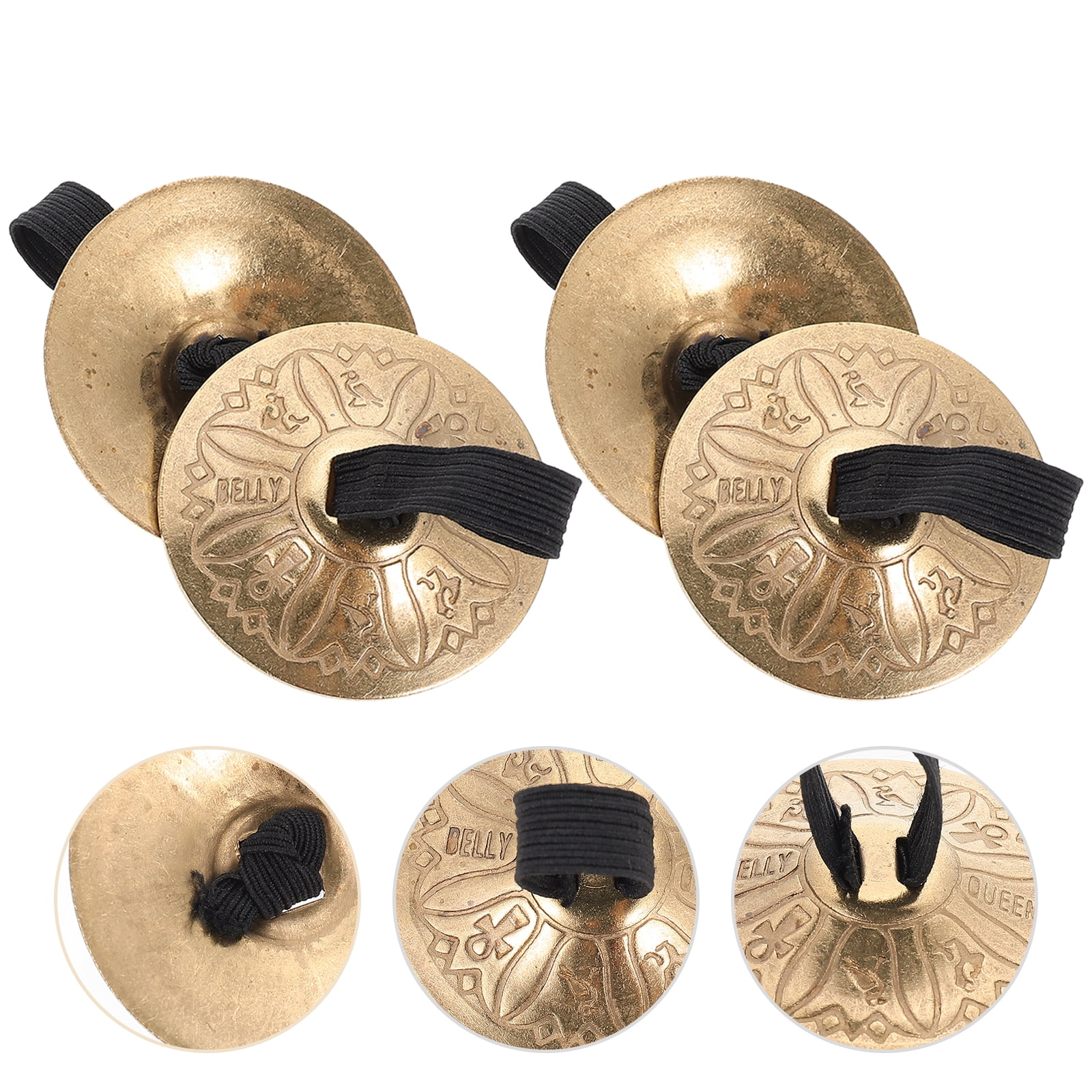 PartyKindom Golden Copper Finger Cymbals Small Percussion Instrument for and Training 4Pairs