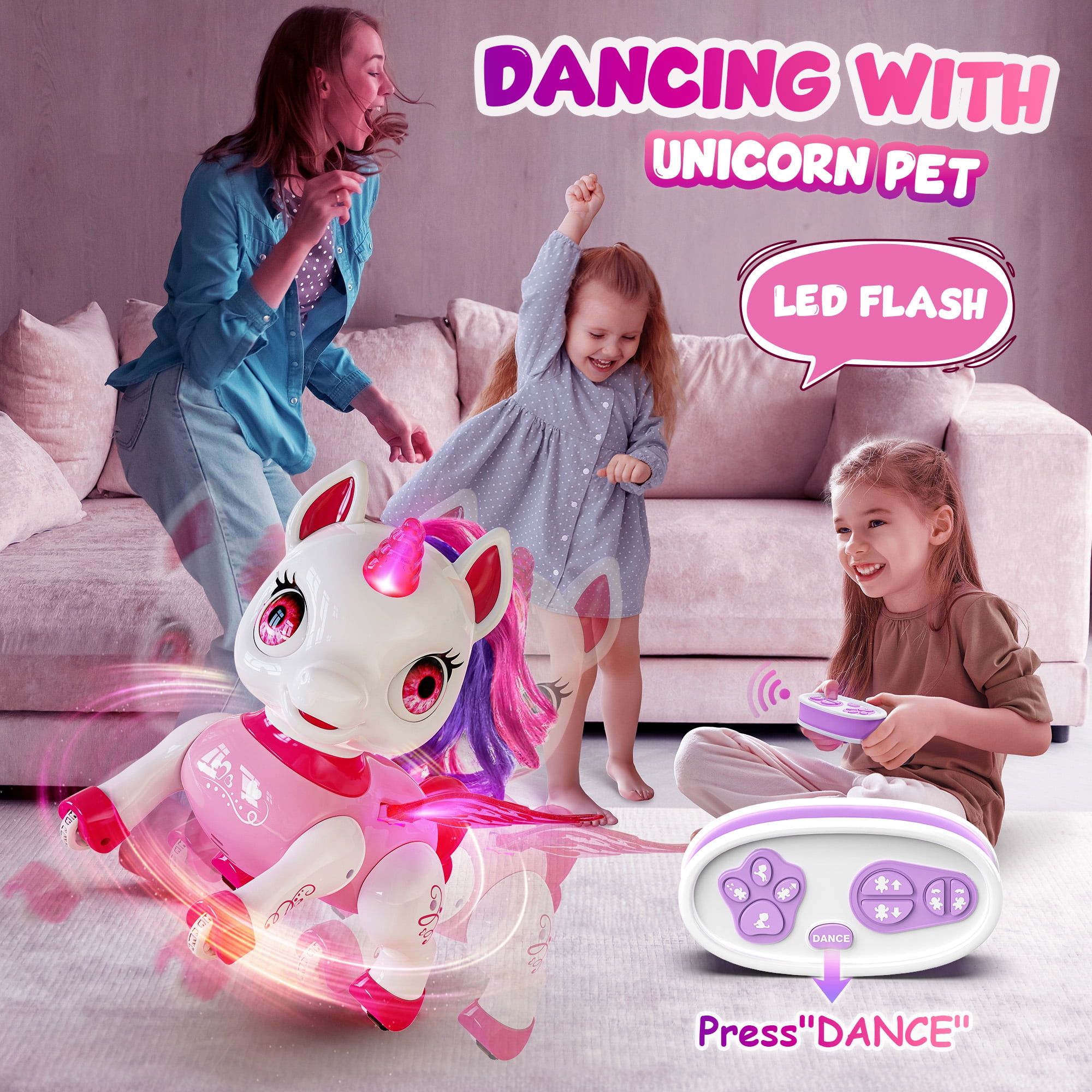 Freecat Girls Unicorn Toy, Kids Robot Pets, Remote Control Robot Toy for 3 4 5 6+ Years Old, Christmas Birthday Gift for 2-4 5-8 Years, STEM Toy Program Treats, Dancing Robot Unicorn Kids Toy, Pink.