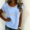thumbnail image 6 of YUGYXL Spring T-Shirts for Women Short Sleeve Crewneck Loose Fit Casual Summer Tops Lightweight Lace Patchwork Tee Blue Tops XL, 6 of 7
