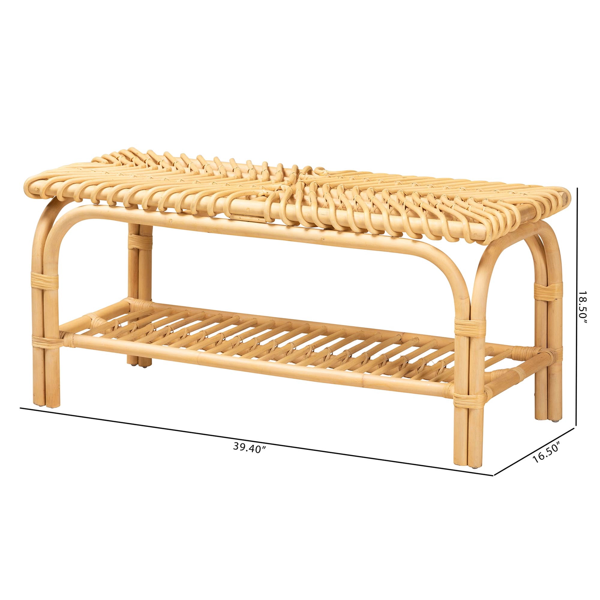 bali & pari Himari Rattan BOHO Bench, Natural Brown