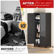 SOLAURA 71 Tall Metal Armoire Wardrobe Cabinet with 2 Doors, Wardrobe Closet with Hanging Rod and Adjustable Shelves, Freestanding Closet for Home Living/Laundry Room/Department (Black)
