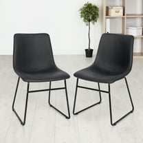 LYYHTY Modern PU Leather Dining Chairs Set of 2 Side Chairs Armless w/Steel Frame Black