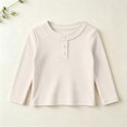 thumbnail image 7 of Lenpel Toddler Kids Girls Tops Fall Cute Solid Color Fashion Button Crew Neck Pullover Casual Long Sleeve Blouses(Beige,2-3Years), 7 of 7