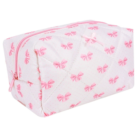Yucurem Cute Bow Pattern Makeup Bag Cotton Quilted Cosmetic Bag For Women (Pink) Portable cosmetic bag (Pink)