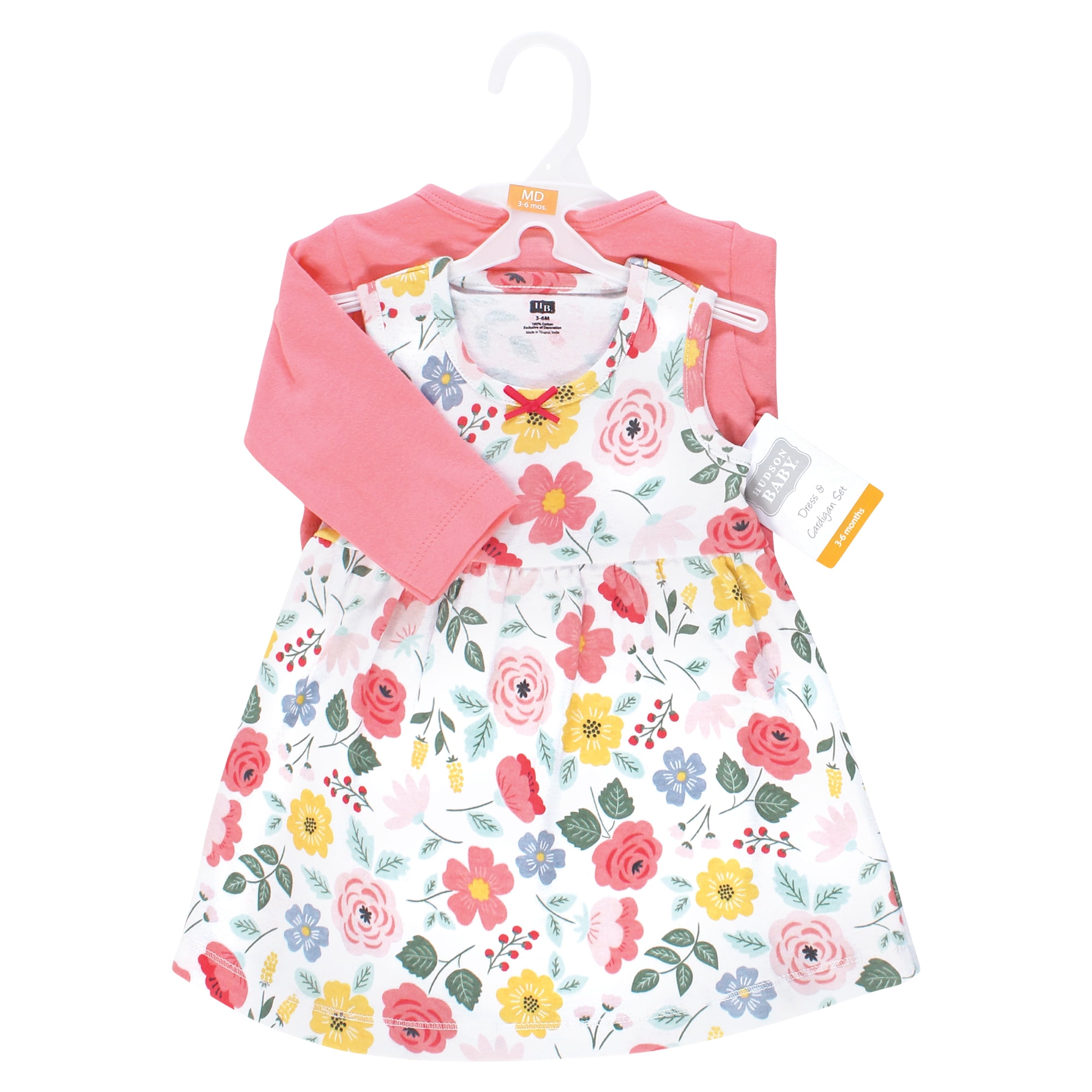 Hudson Baby Girls Cotton Dress and Cardigan Set, Modern Botanical, 3T