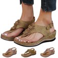 thumbnail image 7 of Xfvqtps Orthopedic Sandals for Women Wedge Flip Flops Slingback Buckle Strap Flower Decor Beach Summer Sandals Khaki, 7 of 7