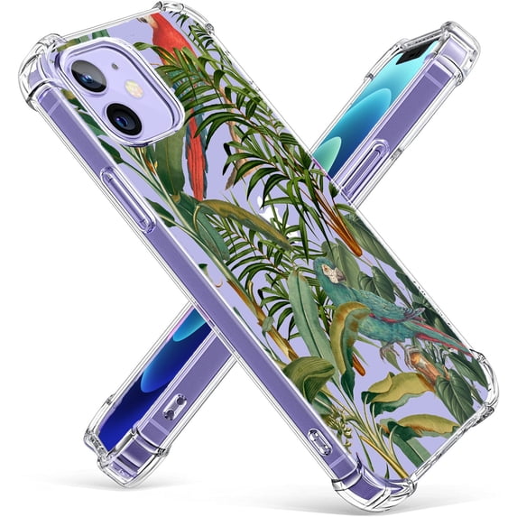 Parrots in Jungle Clear Case for iPhone 12 Mini,Aesthetic Art Design Case for Men Women,Unique Soft Transparent TPU Bumper Case Cover