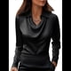 thumbnail image 3 of Camisas Elegantes de Larga con Cuello de Color Liso para Mujer, Camisetas Formales de Trabajo, Blusas Casuales de Oficina Negro M, 3 of 6