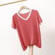 thumbnail image 1 of Fiudx Ofertas Flash Artículos En Oferta Camiseta Holgada de Manga Corta de Color Sólido con Cuello En V para Mujer Top/Camisa de Manga Corta con Cuello En V, 1 of 5