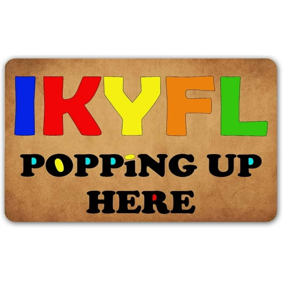 Funny Welcome Doormat Front Door Entry Rugs with Rubber Back (24x 16 inch) IKYFL Popping Up Here House Warming Decorative Mats for Front No Slip Kitchen Rug and Mats.