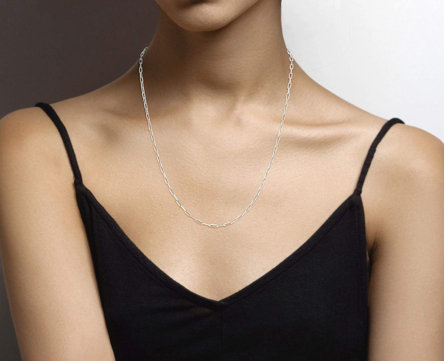 Miabella Italian Solid 925 Sterling Silver 2.5mm Paperclip Link Chain Necklace for Women Men, Made in Italy(Length 22 Inches (men's average length))