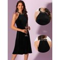 thumbnail image 3 of Vestido Halter para Mujer Vestido de Cóctel sin Mangas de Terciopelo Vestido Formal con Perlas Negro L, 3 of 6